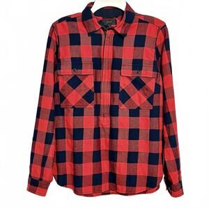 J Crew Women’s Long Sleeve Shirt Flannel Red Black Buffalo Check Half Zip Sz S